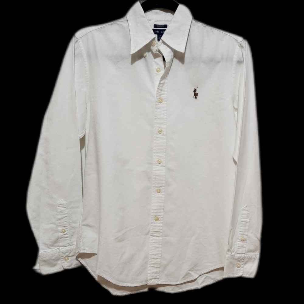 Ralph Lauren Classic Fit Button Down White Shirt Polo Logo Women's Size 8